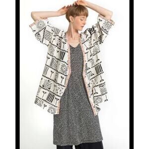 Gudrun Sjoden Cotton Kimono Jacket Wrap Womens Size Medium Cream Black Pink